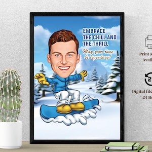 Custom Snowboard Caricature From Photo Snowboarder Gift Snowboarding Picture Snowboarder Poster Snowboarding Photo Snow Boarding Poster