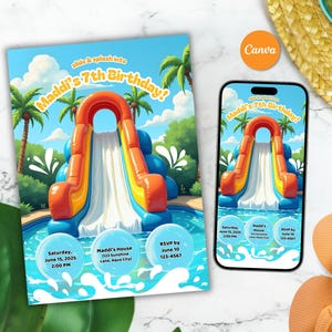 Water Slide Birthday Party Invitation Template Summer Party Pool Party Kids Birthday Invitation Card Waterslide Pool Celebration Canva