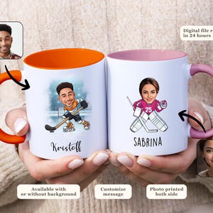 Custom Hockey Player Mug Personalized Cartoon Portrait Gift for Hockey Player Coffee Cup for Goalkeepers Gift for Athlete Hockey Season Gift