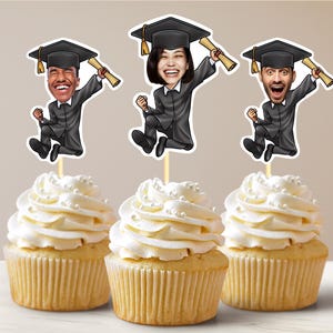 Graduation Photo Cupcake Toppers, Graduation Cake Topper, Grad Party Decorations, Modern Graduation Decor, Face Toppers DIY