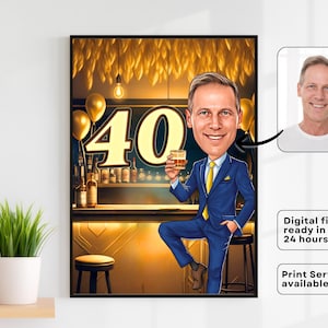 Custom 50th Cartoon Portrait | 50th Caricature | Personalized Happy Birthday Caricature Drawing | 50th Birthday Cartoon, Birthday Caricature