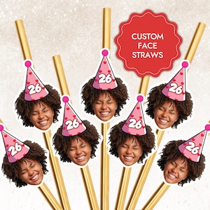 Customized Face Photo Custom Straws Birthday Straw with Picture Personalized Straws Birthday Straws Face Face Drinking Straws