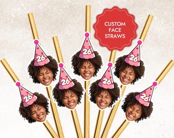 Customized Face Photo Custom Straws Birthday Straw with Picture Personalized Straws Birthday Straws Face Face Drinking Straws