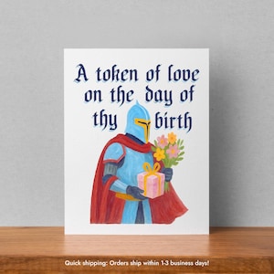 Carte d'anniversaire médiévale Carte de voeux drôle Carte de voeux de joyeux anniversaire pour elle Carte d'anniversaire chevalier médiéval sur le thème de la Renaissance Carte de fleurs