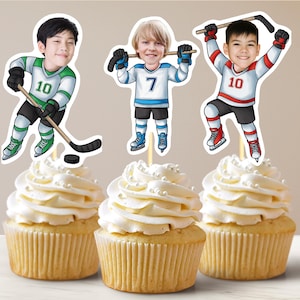 Hockey Cupcake Topper Ice Hockey Personalized Face Cupcake Toppers Sport Cupcake Topper Men&#39;s Birthday Decor Athlete Cake Topper for Kids