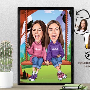 Presente de irmã Caricatura personalizada Sissy Desenho de caricatura de irmãs personalizado Desenho de caricatura de irmãs Desenho de caricatura de família Presente para melhores amigos