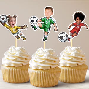 Soccer Player Personalized Face Cupcake Toppers, Soccer Photo Cupcake Topper Birthday Decorations, Boy Party, Goalie Cupcake Topper