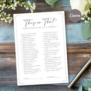 This Or That Wedding Game Which Would The Bride Choose Wedding reception Games Engagement Party Games Bachelorette Party Games Canva