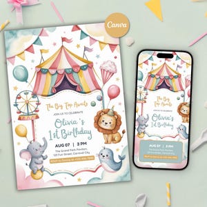 Kids Circus Carnival Birthday Party Invitation Template Gender-Neutral Circus Birthday Theme Carnival Birthday Party Invite Canva