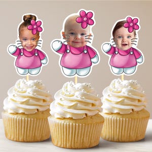 Cat Cupcake Toppers Kitten Cupcake Toppers Kitty Custom Cupcake Toppers Personalized Kitty Cupcake Toppers Party Face Cupcake Toppers
