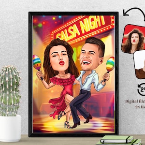 Salsa Custom Caricature Couple Caricature Portrait Dancer Salsa Cartoon Caricature Gift for Dancer Dancer Gift Custom Caricature from Photo