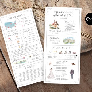 Wedding Program Infographic-Style Template Wedding Templates Watercolor Infographic Wedding Design Church Wedding Modern Infographic Canva