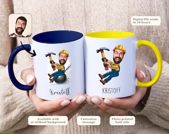Custom Builder Caricature Mug Funny Personalized Coffee Cup for Hard Hat Workers