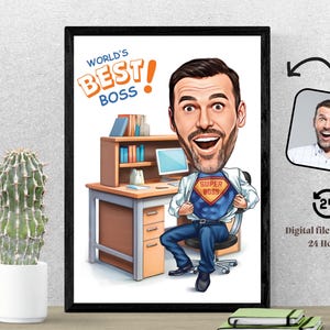 Caricature Super Boss personnalisée Portrait personnalisé de bande dessinée Super Boss Caricature Super Boss drôle dessin à partir de cadeau photo pour patron