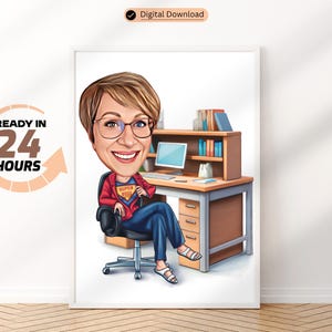 Personalized Female Super Boss Cartoon Portrait Custom Female Boss Caricature Drawing from Photo Funny Boss Caricature Gift for Boss