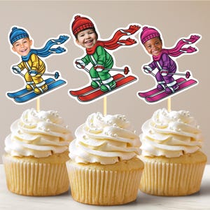 Décorations de cupcakes de ski Décorations de cupcakes personnalisées avec visage de ski Décorations de cupcakes de ski Anniversaire de ski
