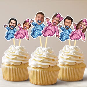 Gender Reveal Cupcake Toppers Cupcake Toppers for Gender Reveal Party Boy or Girl Face Cupcake Toppers