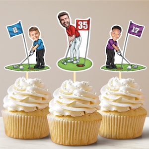 Golf personalisierte Gesicht Cupcake Toppers