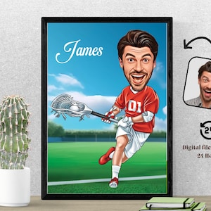 Lacrosse Custom Caricature Lacrosse Player Cartoon Portrait from Photo Gift for Lacrosse Lover Gift Lacrosse Player Caricature Drawing