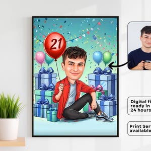21e verjaardag karikatuurcadeau aangepaste gepersonaliseerde illustratie unieke mijlpaalviering leuk en gedenkwaardig aandenken voor elke leeftijd
