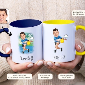 Pickleball Player Karikatuurmok Unieke koffiekop voor Pickleball-liefhebbers