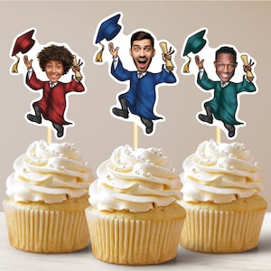 Graduation Photo Cupcake Toppers Graduation Cake Topper, Grad Party Decorations, Modern Graduation Decor, Face Toppers DIY