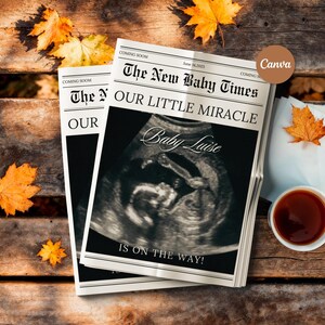 Pregnancy Announcement Newspaper Template Pregnancy Announcement We Are Pregnant The New Baby Times Baby Announcement Canva