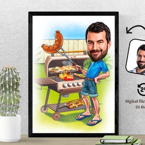 Retrato de dibujos animados de barbacoa personalizado Caricatura de barbacoa Regalo de barbacoa único Caricatura de barbacoa a partir de foto Regalo personalizado divertido para amantes de la barbacoa