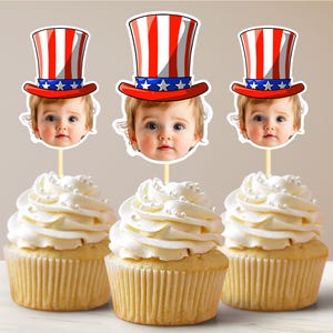 Custom American Hat Cupcake Toppers 4th of July Bow Cupcake Toppers Patriotic Cupcake Topper for American Party Hat Cupcake Decoration