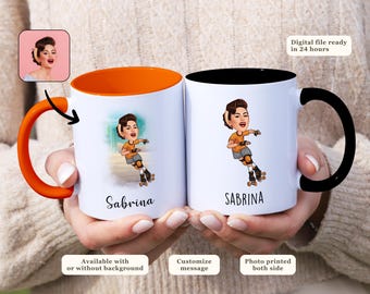 Aangepaste rolschaatser karikatuurmok gepersonaliseerd cadeau voor rolschaatsfans