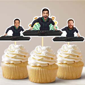 Adorno para cupcakes de DJ Adornos físicos para cupcakes de DJ personalizados con tu cara Decoraciones para pasteles personalizadas Imprimibles digitales Fiesta para amantes de la música