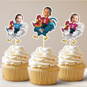 Rooster Cupcake Toppers Barnyard Farm Party Decor Chicken Poultry Theme for Kids & Adults Funny Birthday Rustic Farm Animal Party