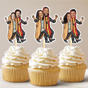 Hotdog Couples Funny Personalized Face Cupcake Toppers