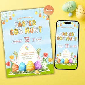 Easter Egg Hunt Party Invitation Template Easter Bunny Egg Hunt Easter Egg Easter Egg Hunting Spring Celebration Template Bunny Canva