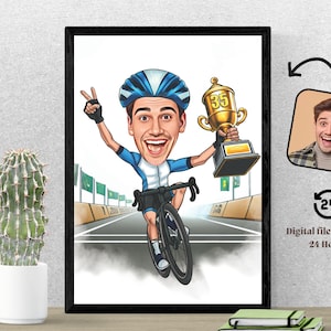 Custom Cyclist Caricature Personalized Cyclist Caricature Gift For Him Custom Bicycle Cartoon Cycling Gift for Cyclists