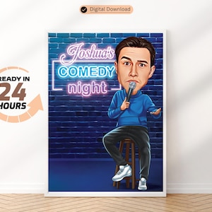 Caricatura personalizada de comediante stand-up. Regalo de comediante stand-up. Caricatura personalizada de tu foto. Regalo de comedia stand-up. Espectáculo de comedia.