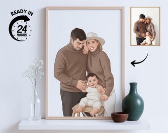 Custom Hand-Drawn Painting from photo, Custom Watercolor Family Portrait from photo, Personalized Mother Father gift, Gift from Daughter