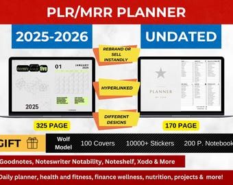 2025-2026 Digital Planner Bundle: Resellable PLR/MRR, Stickers (Goodnotes, iPad, Notability)