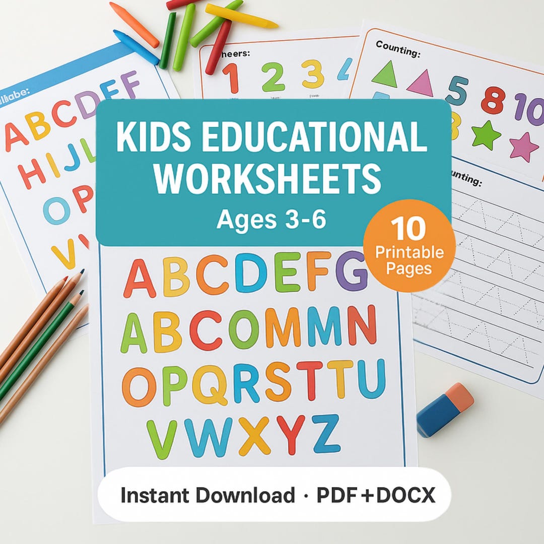 Preschool Learning Worksheets: Alphabet, Numbers, Shapes - Ages 3-6 ...