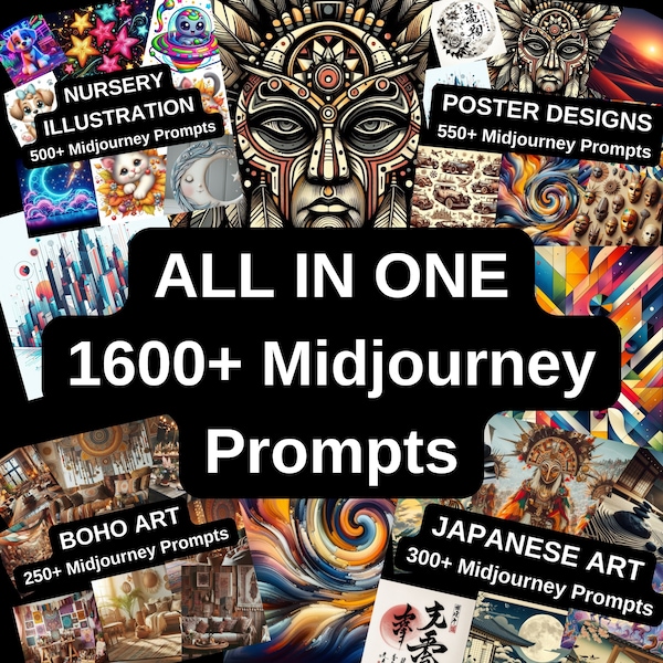 1600+ Midjourney Prompts, All in one, Prompts for Midjourney, Midjourney Prompt, AI Art, Learn Midjourney, Digital Art, AI Generate Print