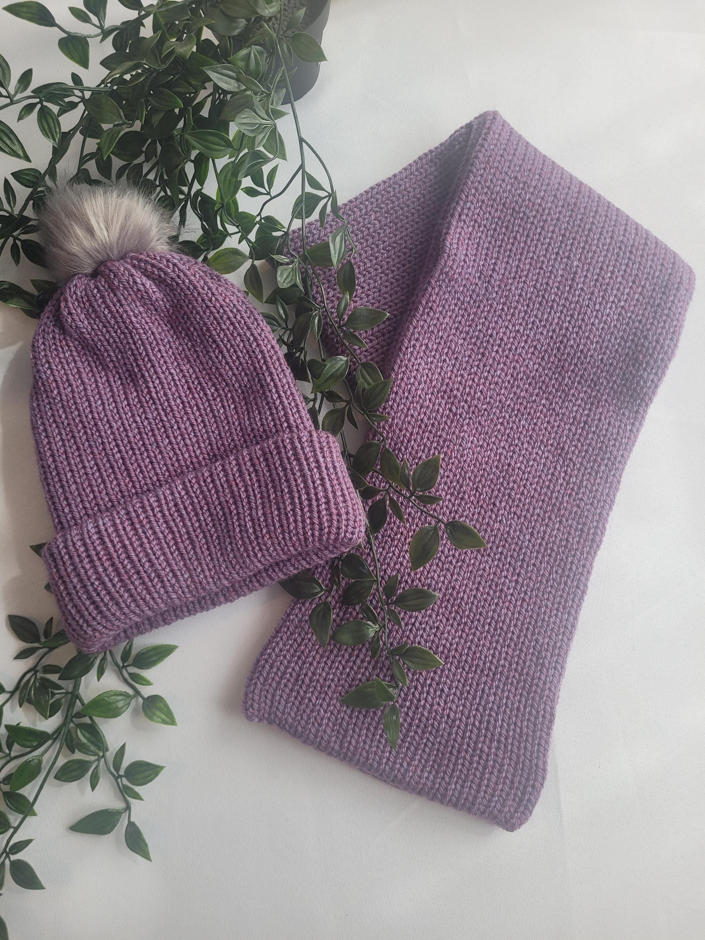 C. C Cozy Knit Pom Beanie Hat and Scarf Set - Multicolor Pinkish Purple Lavender CC Baby Pom Pom Beanie Winter Snow Hats - Truly Contagious main image 4