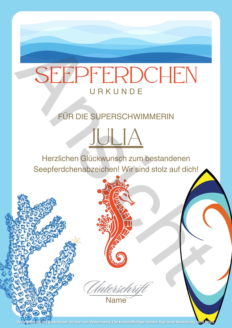  Seepferdchen Urkunde Canva Vorlage Einfach Anpassbar Mit Anleitung 