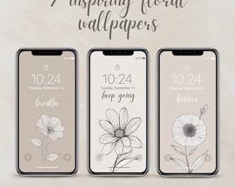 Minimalist Floral iPhone Wallpaper Set: Boho Inspirational Quotes (Digital Download)