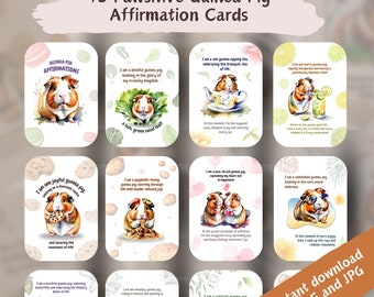 Unique Affirmations Cards, Mindfulness Quotes, Funny Animals, Animal Affirmations, Cute Guinea Pigs, 12-Card Set