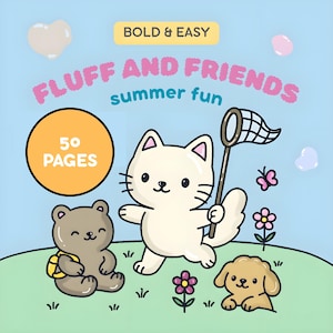 Bold & Easy Malbuch PDF für Erwachsene, Jugendliche |  50 Seiten | Druckbare oder digitale Verwendung | Süße Tiere im Sommer