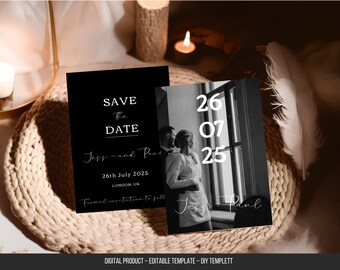 Minimal Save the Date template, elegant photo save the date invitation, editable invite, templett, clean modern save the date invite