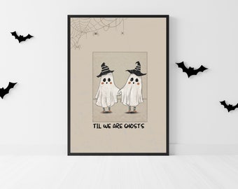 Cute Ghost Couple Art Print, Halloween Home Decor (Digital Download)