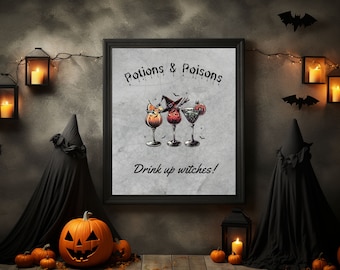 Potions & Poisons Halloween Bar Cart Print: Witchy Art (Digital Download)