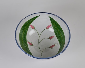 Ensaladera de cerámica (diseño de flores rojas)