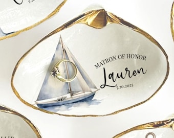 Nautical Bridesmaid Clam Shell Ring Dish Gift: Custom Seashells and Wedding Bells theme, Bridesmaids Proposal Gift